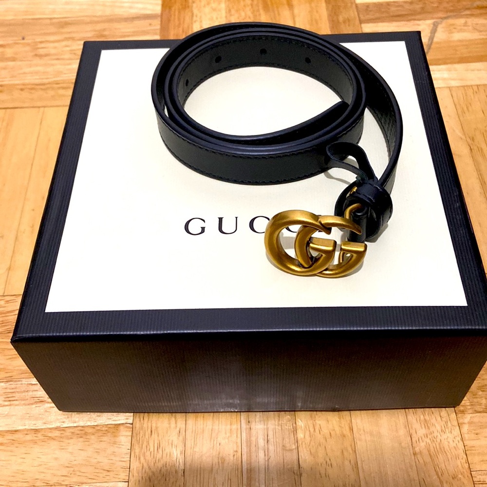 Gucci Leather Mini Belt with double G buckle| Size 80